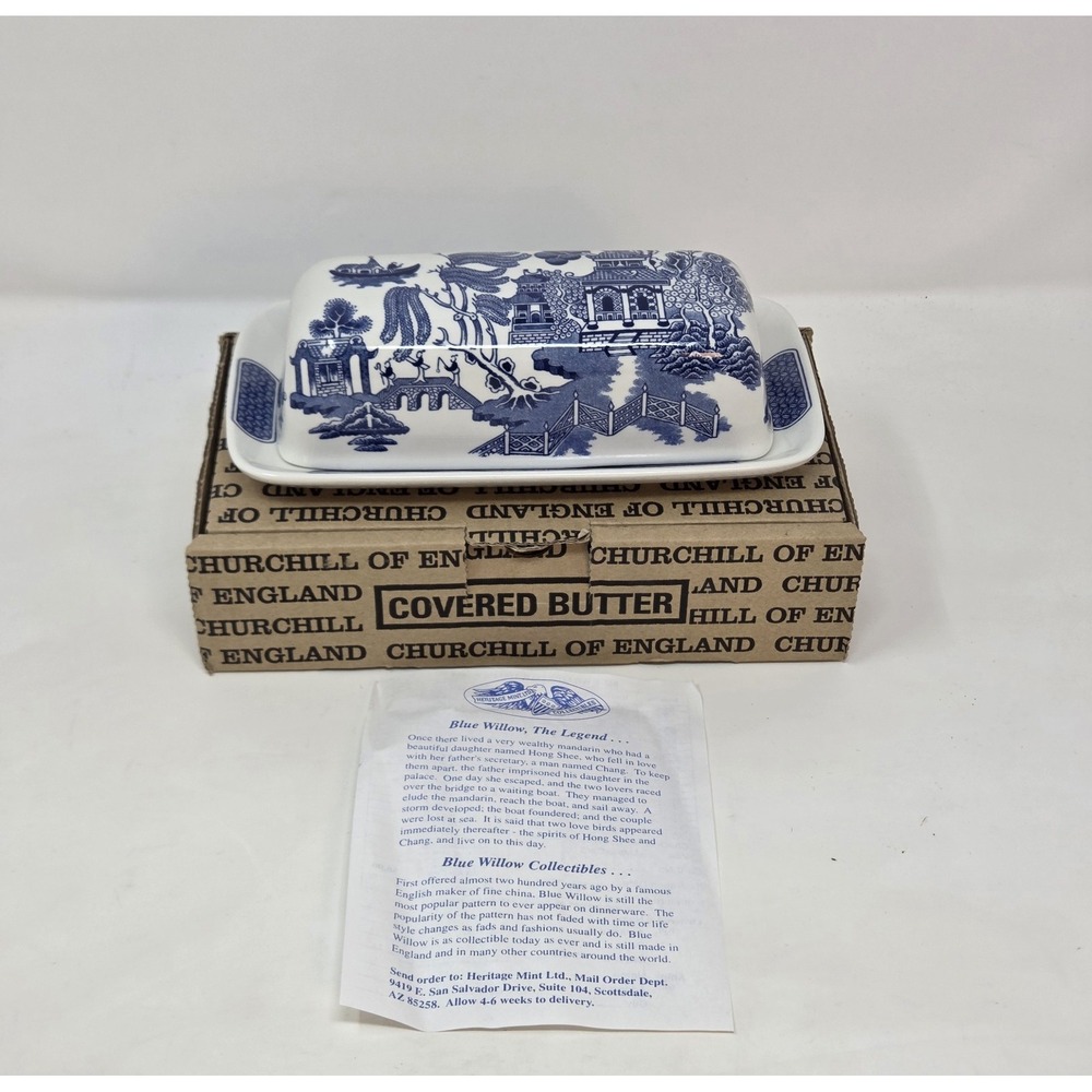 Churchill England Blue Willow Covered Butter Dish NIB Staffordshire China